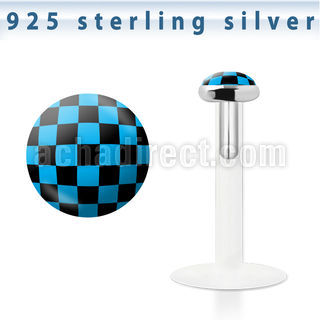 bilg54 bio flex labret w 3mm flat silver top w checkeredd logo