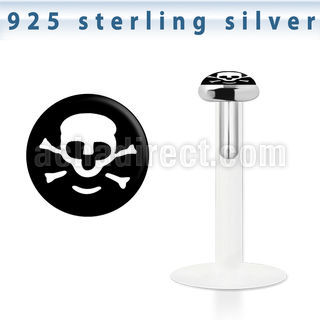 bilg55 bio flex labret w 3mm pirate flag flat silver top