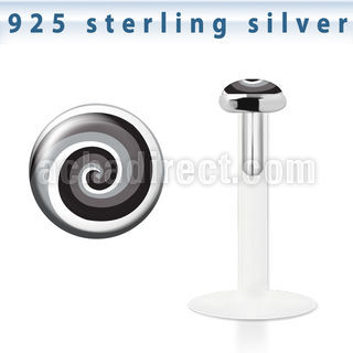 bilg56 bio flex labret with 3mm flat silver top w swirl logo