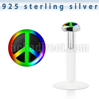 bilg9 bioflex labret w 3mm silver top w peace gay pride logo