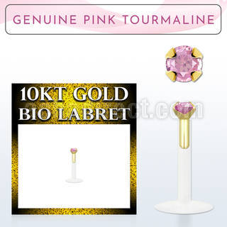 bioflex labret with 10kt gold w prong pink tourmaline
