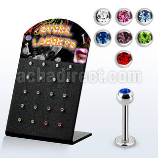 blbc3s 316l steel labret w 3mm bezel set jewel ball
