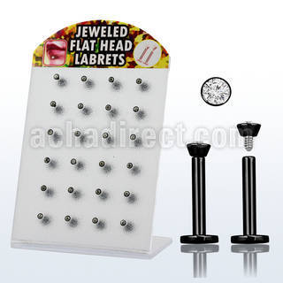 blbkc black anodized 316l labret with 2 5mm clear jewel top