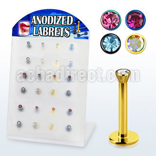 blbtc anodized 316l steel labret with colored 2 5mm jewel top