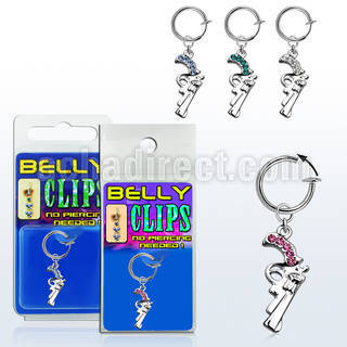blcp358 fake belly clip w a dangling pistol with crystals 