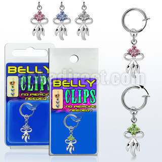 blcp508 fake belly clip w a dangling flower bow design 