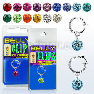 blcp626 fake belly clip w dangling 8mm ferido multi crystal ball