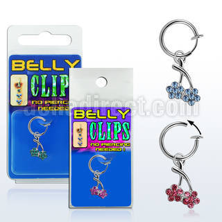 blcpflc2 fake belly clip w a dangling twin flower design 