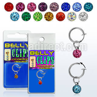 blcpt117 piercing falso clip ombligo bola 5mm multi cristal ferido 1 pieza al por mayor