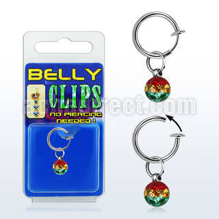 blcpt117r fake belly clip w 5mm rasta crystal resin in package
