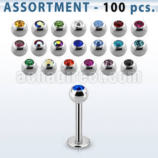 blk05 surtido piercings 100 labrets acero quirurgico bolas joya bisel 3mm mayorista