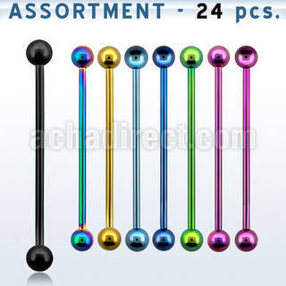 blk101 surtido piercings 24 surtidas barbells industriales acero quirurgico pvd bolas 5mm al por mayor