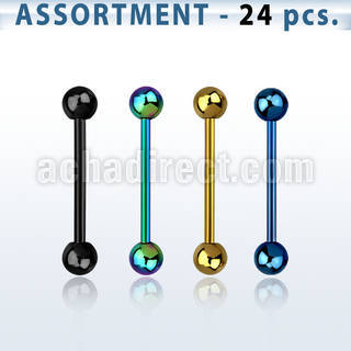 blk104b surtido piercings 24 barbells lengua acero quirurgico anodizado bolas 5mm al por mayor