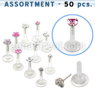 blk117 bio flex labret with silver top with 3mm prong cz