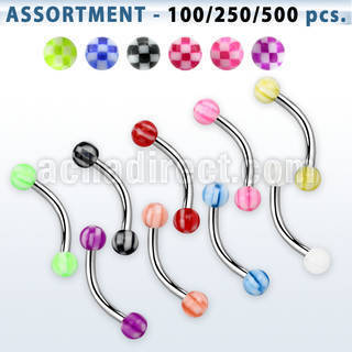 blk140 316l steel eyebrow bananas with 3mm acrylic checkered ball