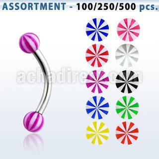 blk144 316l steel eyebrow banana w 3mm acrylic checkered ball