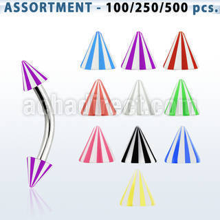 blk151 316l steel eyebrow banana w 3mm acrylic beach ball cone