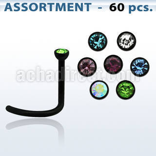 blk176 anodized 316l steel nose screw w colored crystal top