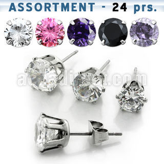 blk178 stainless steel earring stud with prong set 6 8mm cz