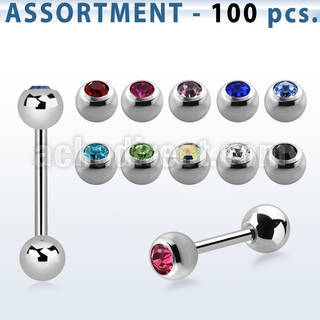 blk17 316l steel tongue barbell w 6mm bezel jewel steel ball