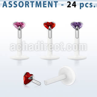 blk183 bio flex labret with 3mm prong set heart shaped cz