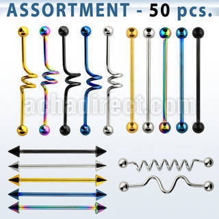 blk233 surtido piercings 50 barbells industriales acero quirurgico anodizado distribuidor mayorista
