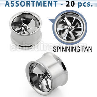 blk252 double flared steel flesh tunnels with inner fan blade