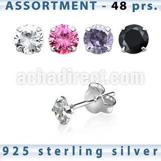 blk258s sterling silver earring stud with 2 4mm round cz