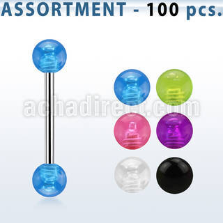 blk267 316l tongue barbell w 5mm acrylic uv bubble ball