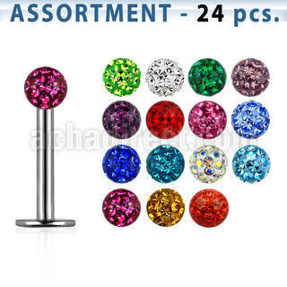 blk282 surtido piercings 24 labrets acero quirurgico bola multi cristal ferido 3mm distribuidor
