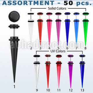 blk288 surtido piercings 50 expansores acrilicos falsos barra acero quirurgico anillos goma mayorista