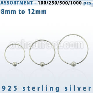 blk290 bulk of silver nose hoops with ball w diameter 8 12mm