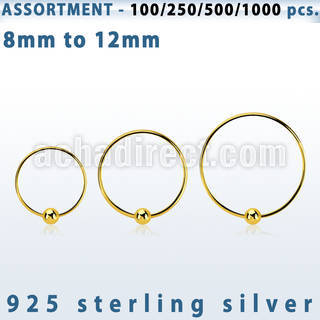 blk292 bulk of 18k gold plated silver nose hoops with ball