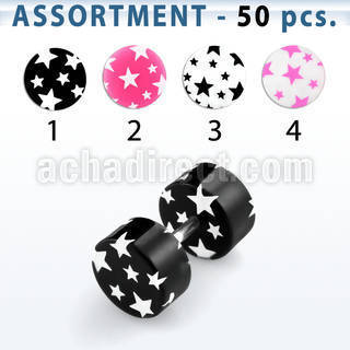 blk307 acrylic illusion fake plug with cute multi star design