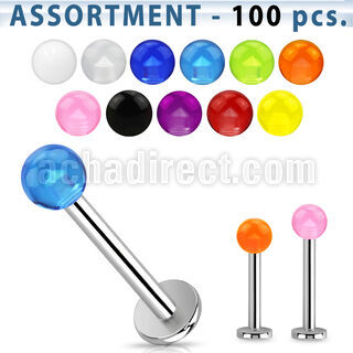 blk32 bulk of 316l steel labrets with 4mm acrylic uv balls