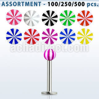 blk371 bulk of 316l steel labret with 3mm uv beach ball