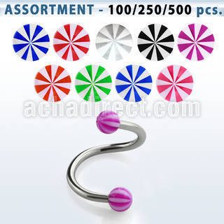 blk375 316l eyebrow spiral with 3mm acrylic beach ball