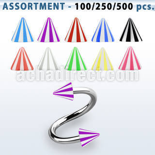 blk376 316l steel eyebrow spiral with 3mm acrylic beach cone