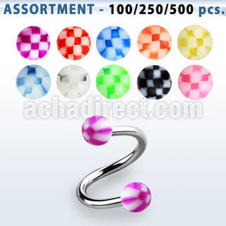 blk381 316l eyebrow spiral with 3mm acrylic checkered ball