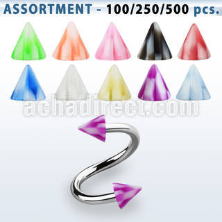 blk382 316l steel eyebrow spiral with 3mm acrylic checkered cone