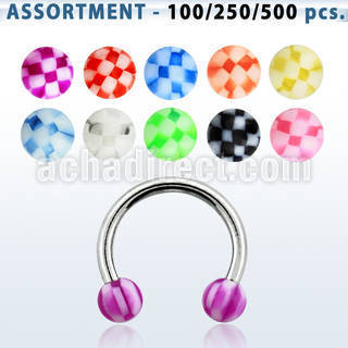 blk383 316l circular barbell w 3mm acrylic checkered ball