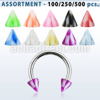 blk384 316l steel circular barbell w 3mm acrylic checkered cone