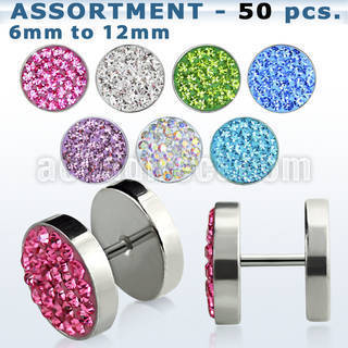 blk407 316l fake plugs with ferido crystal in assorted colors