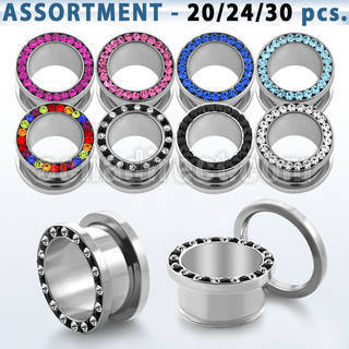 blk431 polished screw fit steel tunnel plug w crystal rim
