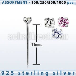 blk451 silver nose stud with 1 5mm round prong cz stone