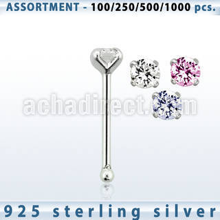 blk452 silver nose bone with 2mm round prong cz stone