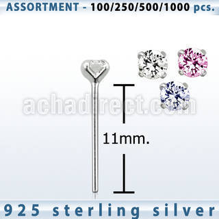 blk453 silver nose stud with 2mm round prong cz stone