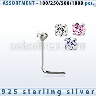 blk463 silver nose stud with 2mm round prong cz stone