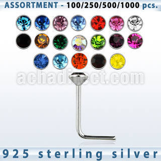 blk465 sterling silver nose stud with 2mm round crystal top