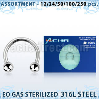 blk474 sterilized 316l steel circular barbell w 3mm balls